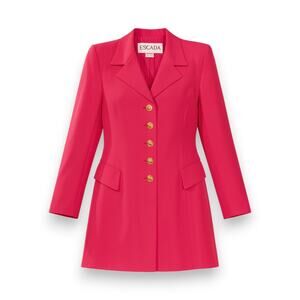 Vintage Escada Longline Zegna Wool Peacoat Size‎ 36 Barbie Pink Feminine Women's
